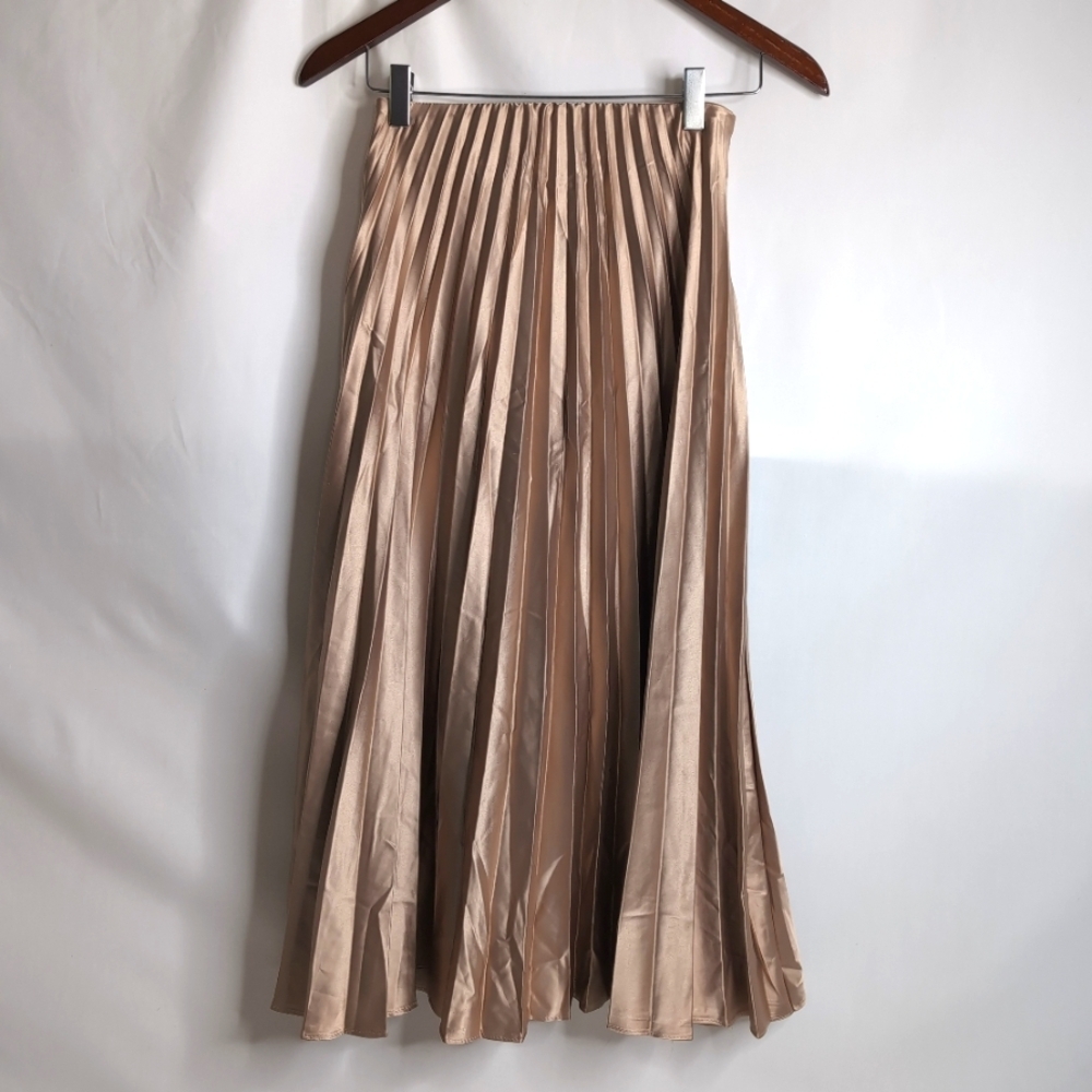 NWT Zara Gold Pleated Midi Skirt, Size XS